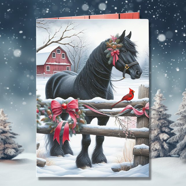 Cartão De Festividades Cavalo Negro Festivo e Natal Cardeal (Criador carregado)