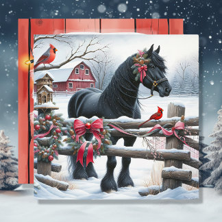 Cartão De Festividades Cavalo Negro Festivo e Natal Cardeal