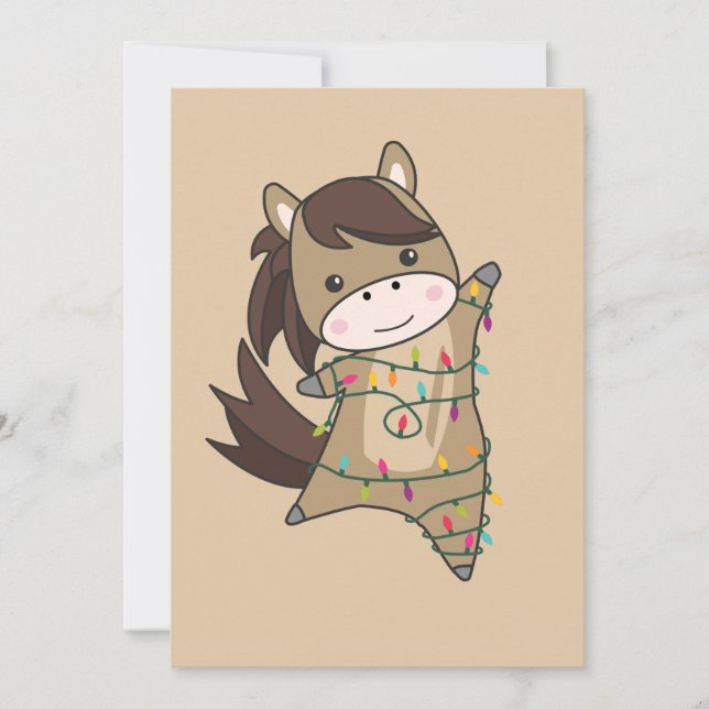 Cartão De Festividades Cavalo Pôneo Natal Neve Neve Inverno Cavalos Ho (Frente)