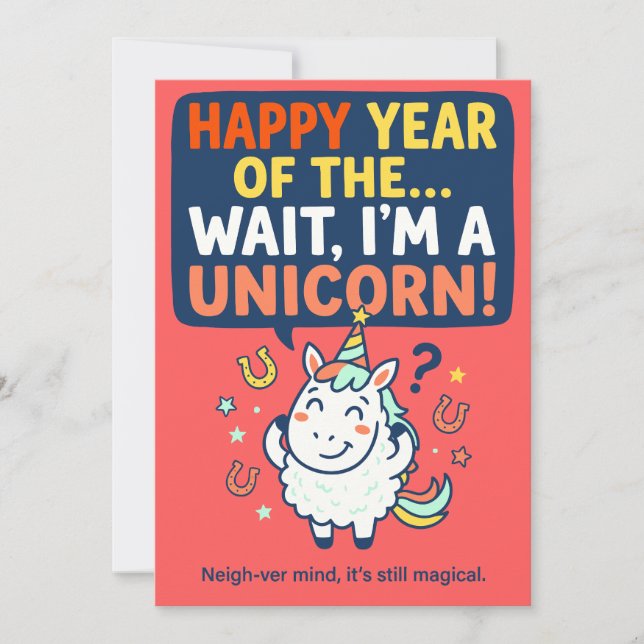 Cartão De Festividades Cavalo Unicórnio Engraçado do Ano (Frente)