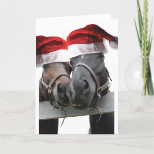 Cartão De Festividades Cavalos de Natal Com Chapéus De Santa