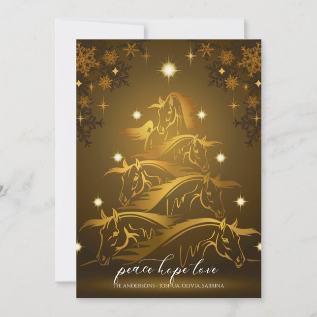 Cartão De Festividades Cavalos de Natal de Abstrato de Bronze Dourado (Frente)