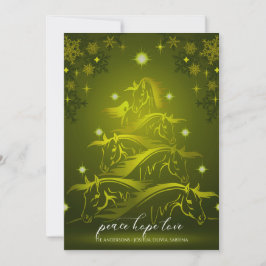 Cartão De Festividades Cavalos de Natal Verde Dourado e vibrantes