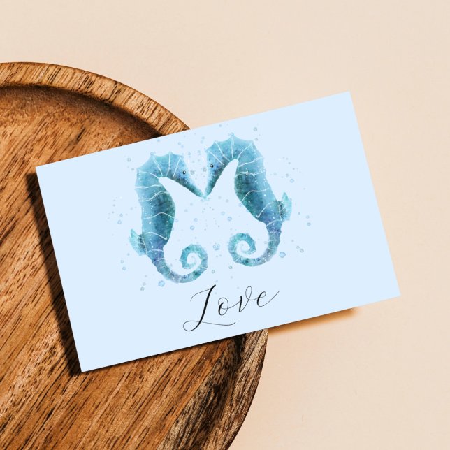 Cartão De Festividades Cavalos do Mar Praia Aquarela Dia dos Namorados (Criador carregado)