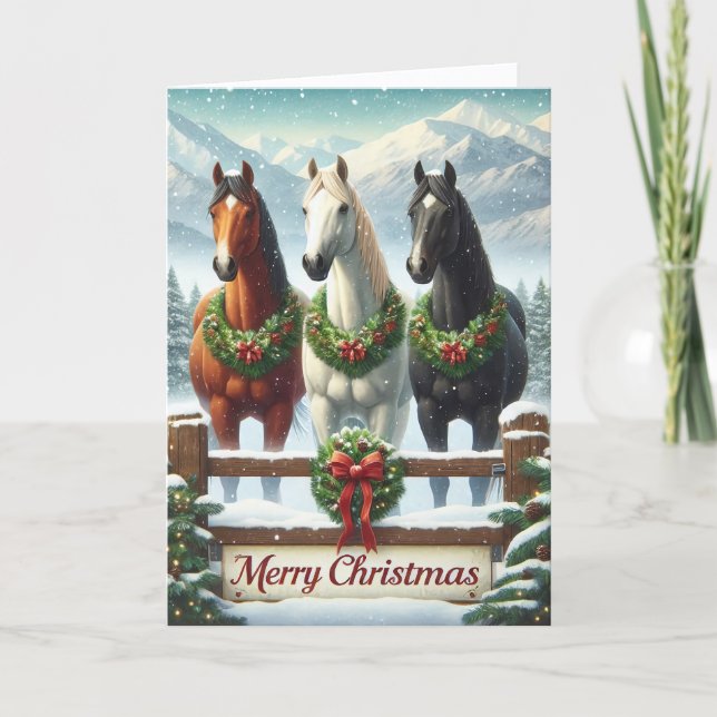 Cartão De Festividades Cavalos Lindos Natal (Frente)