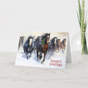 Cartão De Festividades Cavalos Selvagens Temáticos do Oeste na Neve