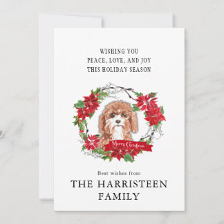 Cartão De Festividades Cavapoo Watercolor Poinsettia Wreath Natal