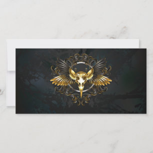 Cartão De Festividades Caveira de ouro sobre fundo preto