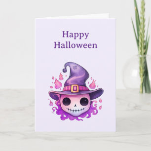 Cartão De Festividades Caveira em um Chapéu de Bruxa Caprichoso de Hallow