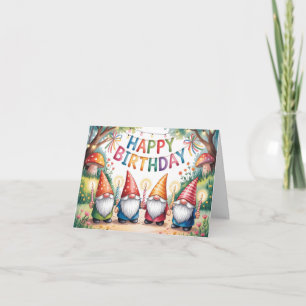 Cartão De Festividades Celebração de Aniversário com um Grupo de Gnomos d