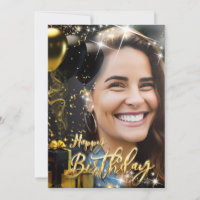 Celebração de Aniversário Feliz Negro Dourado Eleg