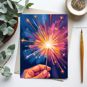 Cartão De Festividades Celebração de Ano Novo com Lantejoula Aquarela