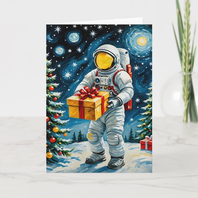 Cartão De Festividades Celebração de Natal Astronauta (Frente)