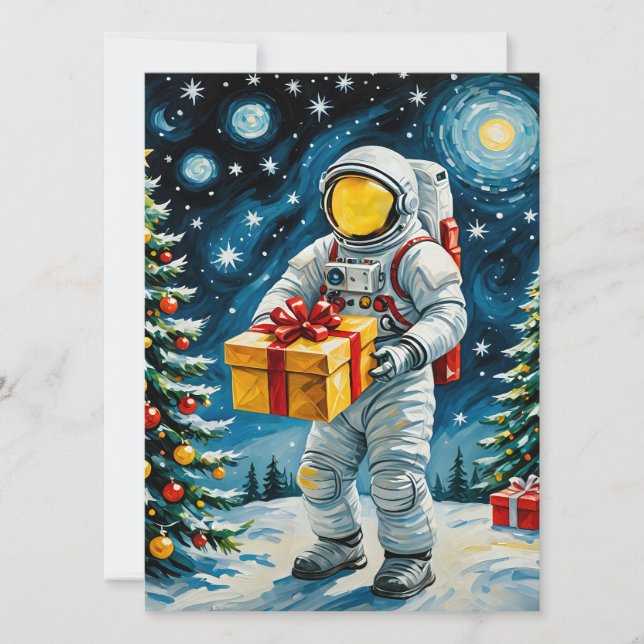 Cartão De Festividades Celebração de Natal Astronauta (Frente)