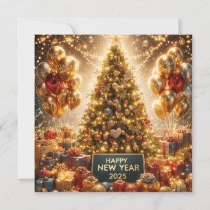 Cartão De Festividades Celebração do Ano Novo Dourado 2025