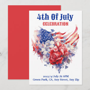 Cartão De Festividades Celebração do dia 4 de julho aquarela Azul vermelh