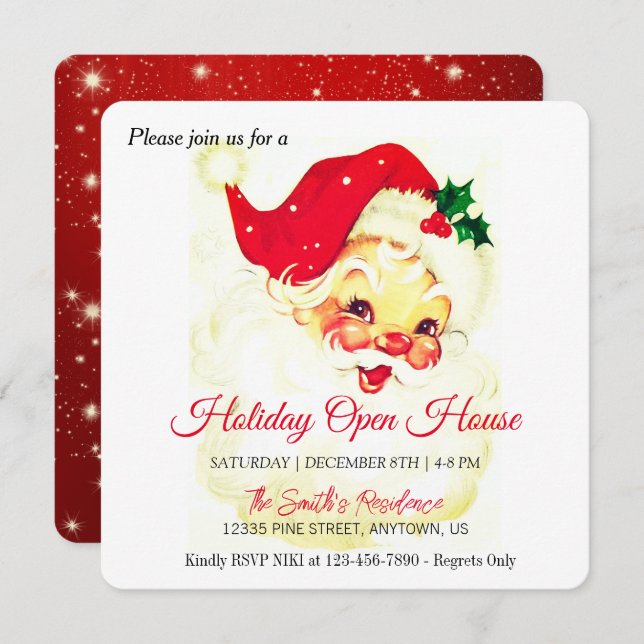 Cartão De Festividades Celebração do Papai Noel Retrô, Casa Aberta (Frente/Verso)