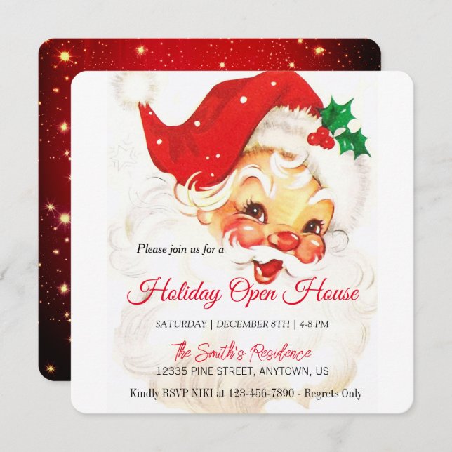 Cartão De Festividades Celebração do Papai Noel Retrô, Casa Aberta (Frente/Verso)