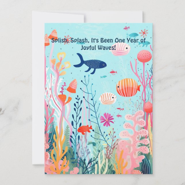 Cartão De Festividades Celebração Submarina 1rua Aniversário (Frente)