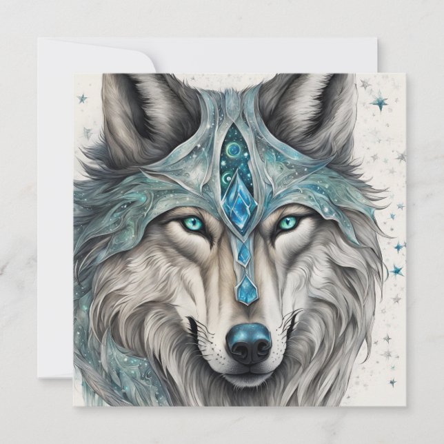 Cartão De Festividades Celestial Winter Wolf - Magical Holiday Card (Frente)