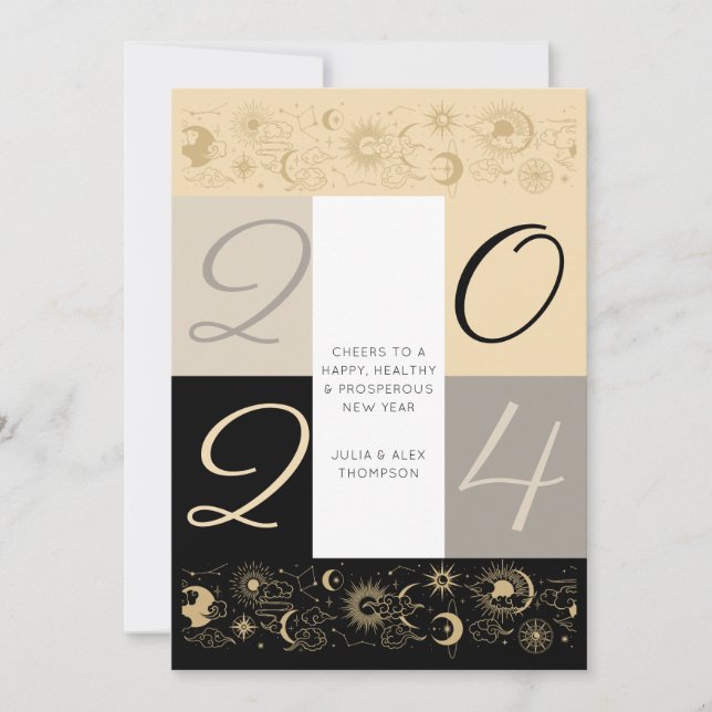 Cartão De Festividades Celestial Zodiac Anima Ano Novo Sem Foto (Frente)