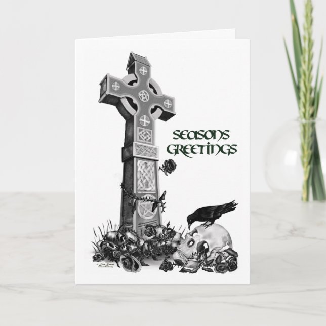 Cartão De Festividades Celtic Cross and Raven Christmas Card (Frente)