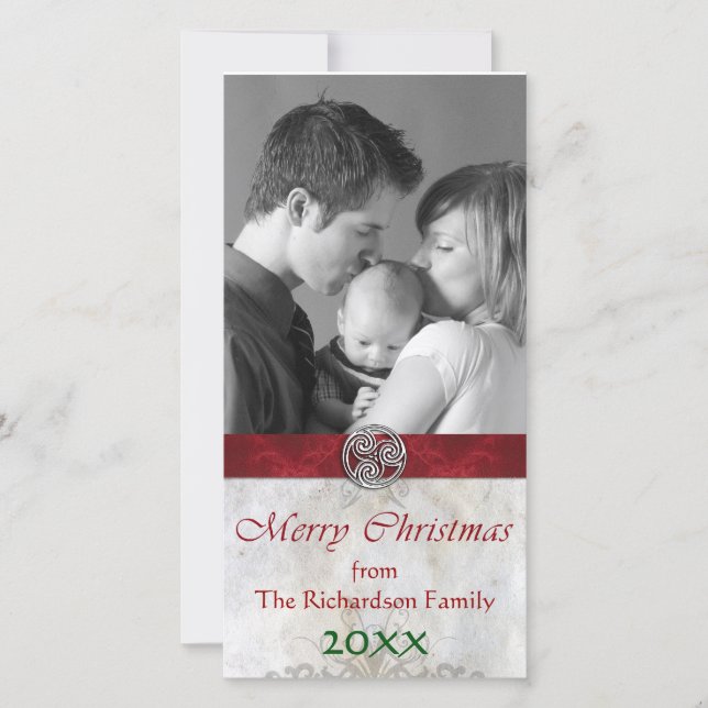 Cartão De Festividades Celtic Knot Triskelion Foto de Natal (Frente)