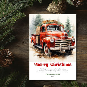Cartão De Festividades Cena clássica de Natal rústico com design de carro