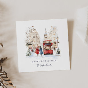 Cartão De Festividades Cena da Cidade da Aquarela de Natal em Londres