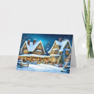 Cartão De Festividades Cena de Cabana Nevada de Natal no Inverno Mágico