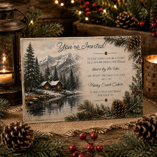 Cartão De Festividades Cena de Cabana Rústica na Montanha de Natal