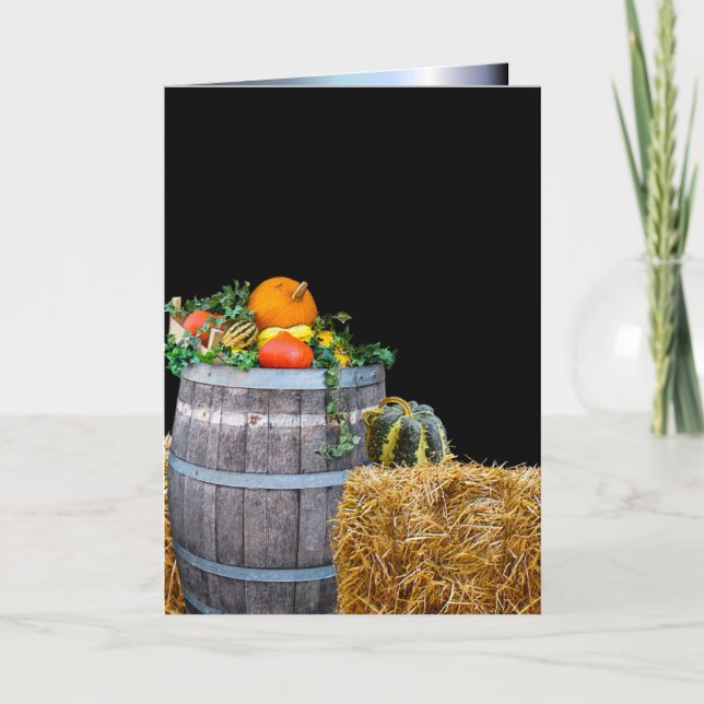 Cartão De Festividades Cena de Colheita de Ação de Graças com Barrel e Pr (Frente)