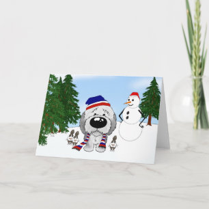 Cartão De Festividades Cena de Inverno com Old English Sheepdog