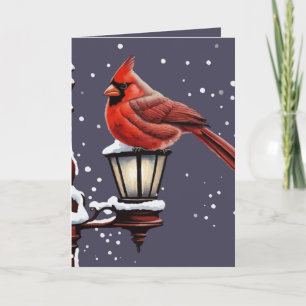 Cartão De Festividades Cena de Inverno com Pássaro Cardinal Feriado de Na
