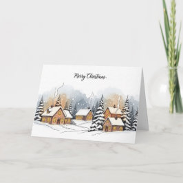 Cartão De Festividades Cena de Inverno da Aldeia de Natal Aconchegante na