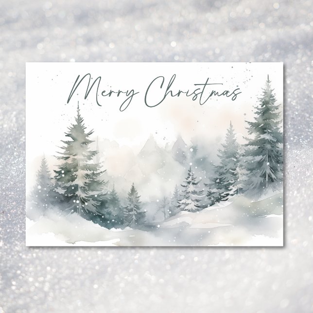Cartão De Festividades Cena de inverno da Montanha Russa Natal (Rustic Mountain Winter Scene Watercolor Christmas Holiday Card)