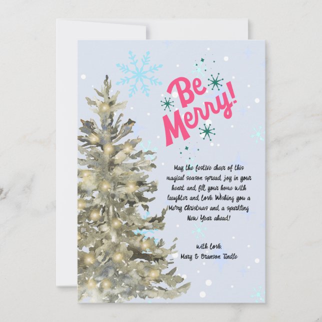 Cartão De Festividades Cena de inverno de Árvore de Natal Snowy (Frente)