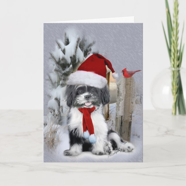 Cartão De Festividades Cena de inverno de Shih Tzu (Frente)