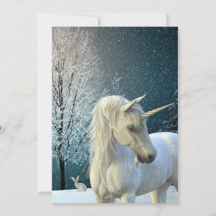 Cartão De Festividades Cena de Inverno de Unicórnio Neve Feriado