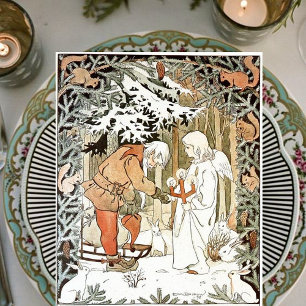 Cartão De Festividades Cena de inverno do anjo de Natal vintage Elsa Besk
