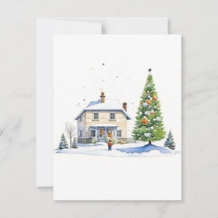 Cartão De Festividades Cena de Inverno em Casa B - Aquarelas