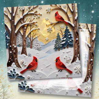 Cartão De Festividades Cena de Inverno | Floresta Encantada & Cardinals