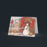 Cartão De Festividades Cena de inverno Rustic Snowman<br><div class="desc">Cena de inverno Rustic Snowman</div>