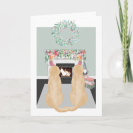 Cartão De Festividades Cena de Lareira de Labrador Amarelo de Natal