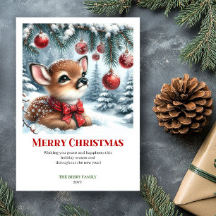 Cartão De Festividades Cena de Natal com Cerveja Bebê Fofo em Aquarela