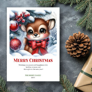 Cartão De Festividades Cena de Natal com cervo bebê em aquarela - Saudaçã