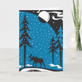 Cartão De Festividades Cena de Natal da Noite Moose