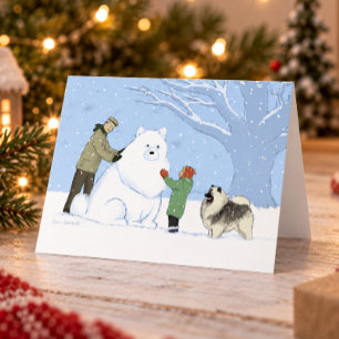 Cartão De Festividades Cena de Natal de Cachorro de Neve Keeshond