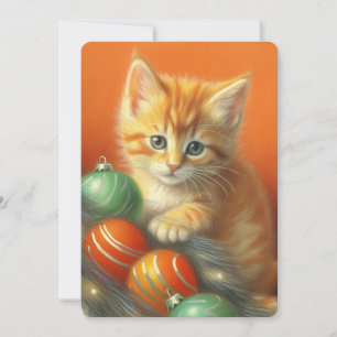 Cartão De Festividades Cena de Natal de Gatinho Laranja a Lápis de Cor
