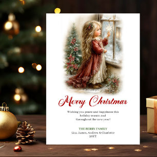 Cartão De Festividades Cena de Natal de Menina Bonita e Fofoquinha Saudaç